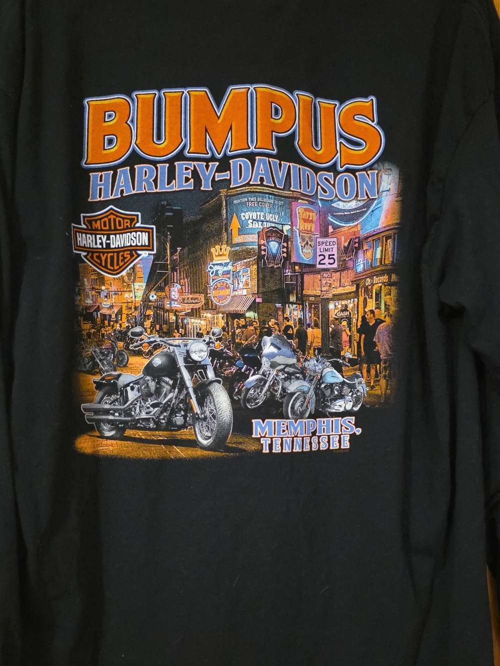 Harley-Davidson Black Long Sleeve Tee with Orange and White BUMPUS Graphic